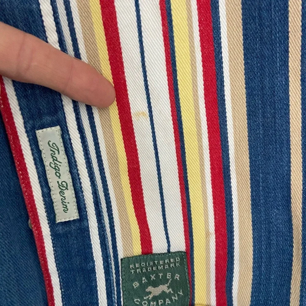 Baxter Natural Indigo Cotton Denim Striped Button Down‎ Shirt Mens L Multicolor